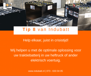 Help elkaar, juist nu in crisistijd Wij helpen u met de optimale oplossing voor uw traktiebatterij in uw heftruck of ander elektrisch voertuig.